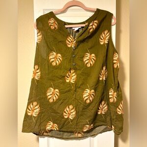 Liz Claiborne green tropical palm cotton tank size XL